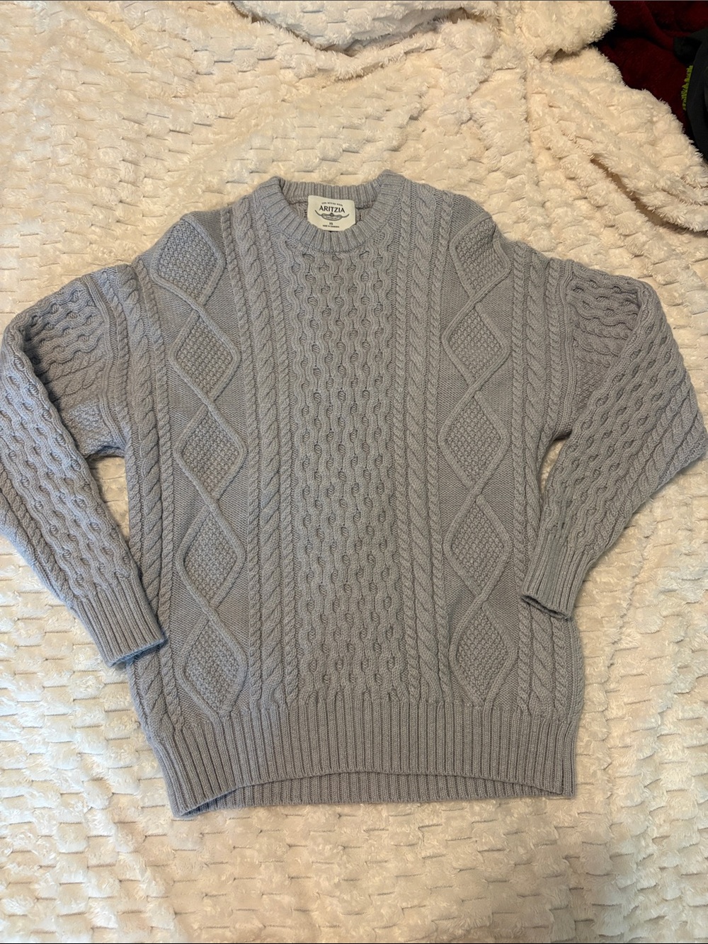 Aritzia Cable Knit Crewneck Sweater — Gray